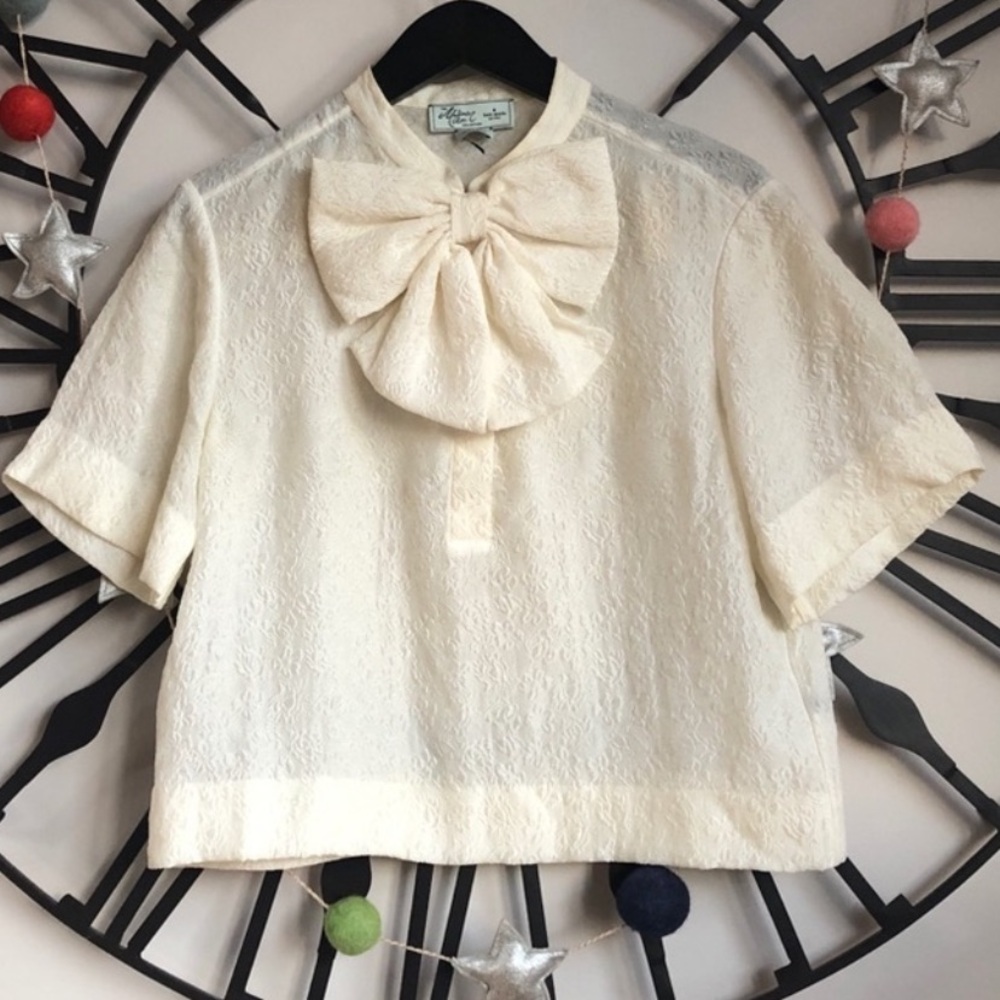 Kate Spade Adri Cream Blouse with Bow Detail 100% silk size 8